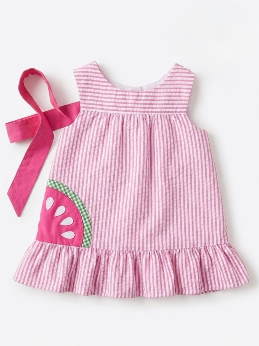 Florence Eiseman Pink Striped Seersucker Watermelon Applique Dress 6M